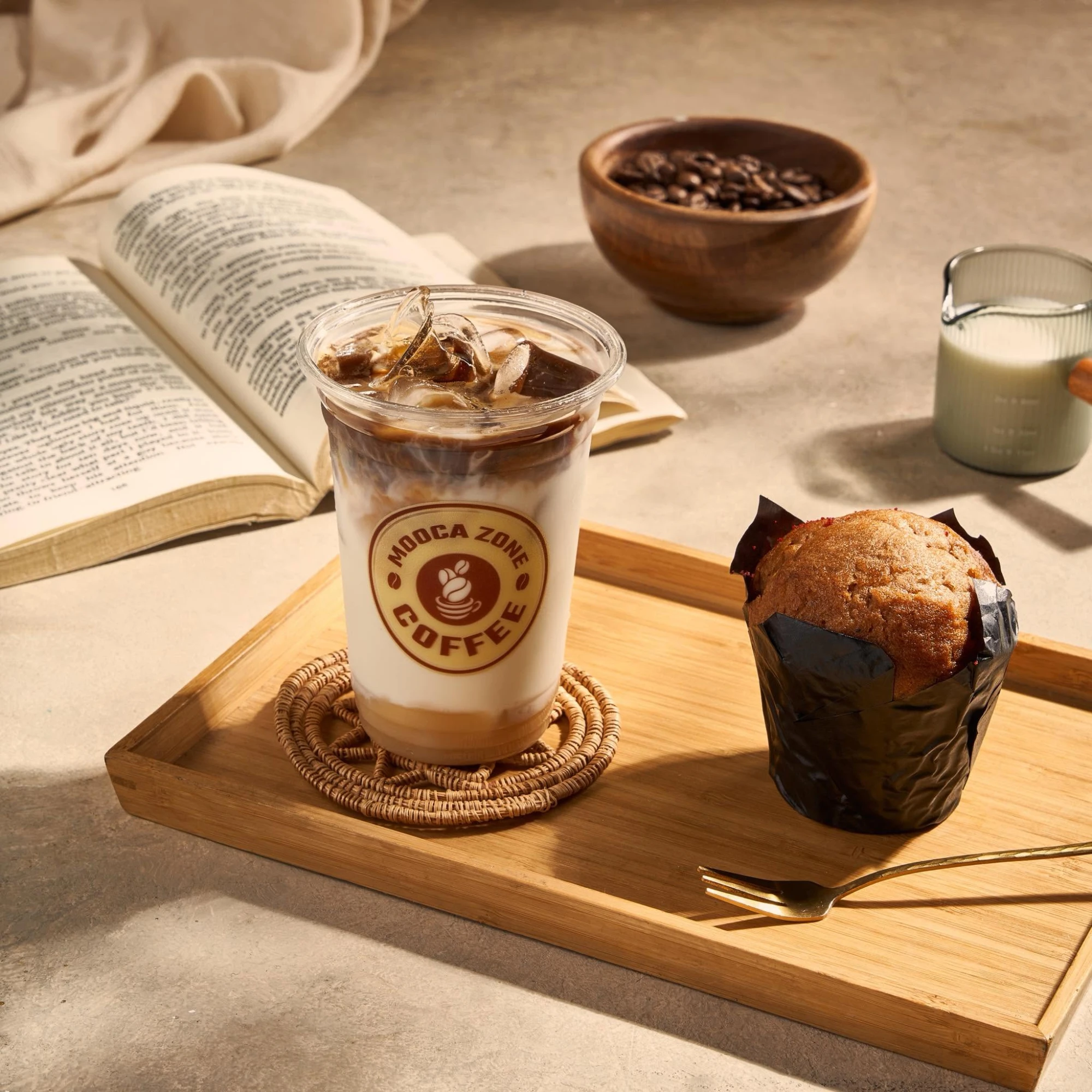 Iced coffee and muffin
